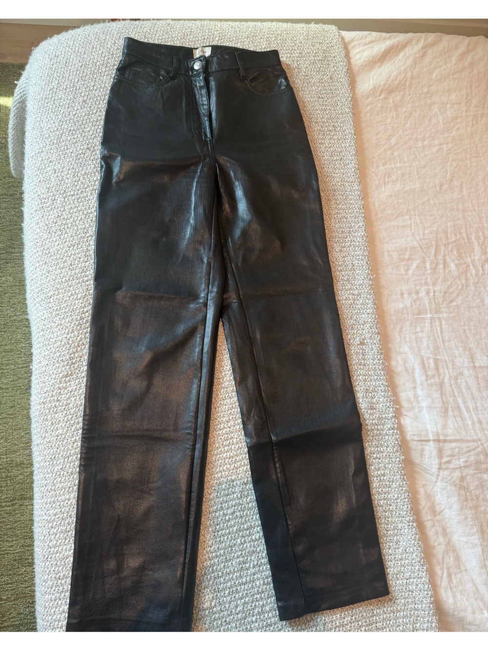 Aritzia Black Straight-Leg Leather Pants